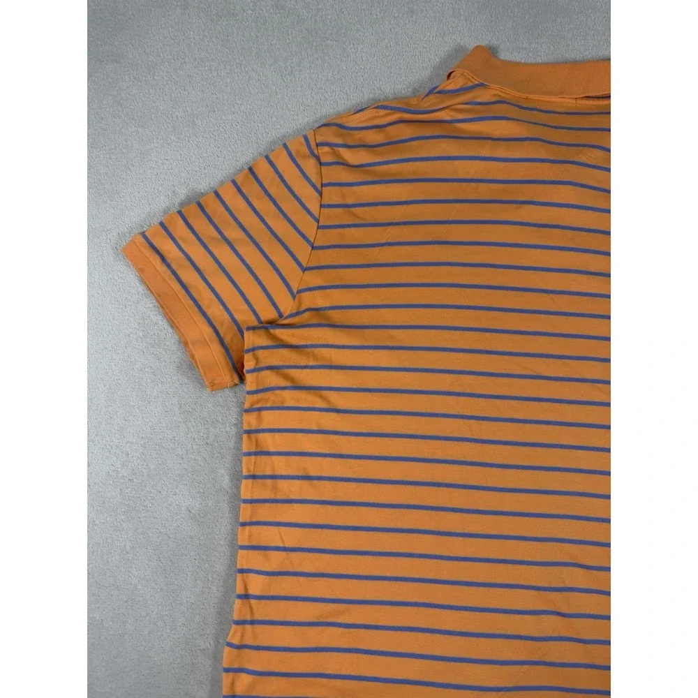 Polo Ralph Lauren Classic Fit Polo Shirt Men's L Orange Blue Stripe Tonal Pony